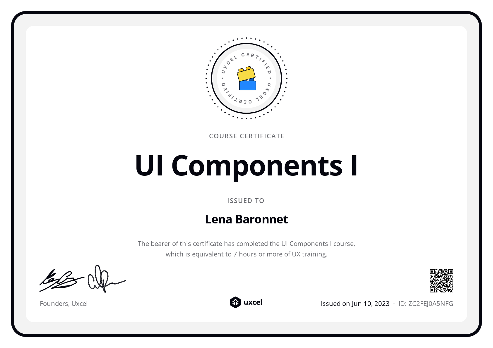 Lena Baronnet's certificate